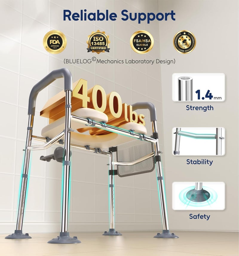 Bluelog Raised Toilet Seat with Handles, Width & Height Adjustable Toilet Seat Risers for Seniors, Heavy Duty 400lbs Elevated Toilet Seat for Elderly, Pregnant, Handicap, Fit Any Toilet - Image 2